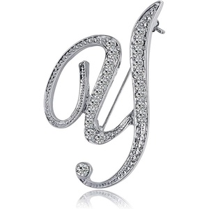 image:imageLetter Brooch Pins Initial Rhinestone Brooch for Women Crafts Silvery AZSilver Y