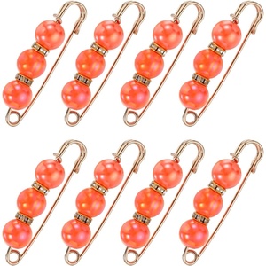 image:imageMECCANIXITY Pearl Brooch Pins Decorative Safety Pin Brooch  Fashion Sweater Shawl Crystal Clip for Collar Dress Shirt Clothing Accessories for Girls and WomenBright Orange