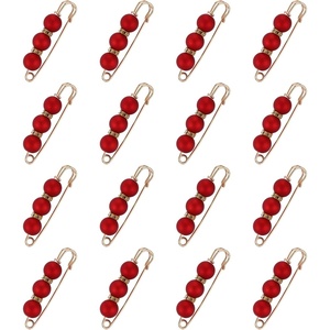 image:imageMECCANIXITY Pearl Brooch Pins Decorative Safety Pin Brooch  Fashion Sweater Shawl Crystal Clip for Collar Dress Shirt Clothing Accessories for Girls and WomenMatte Red