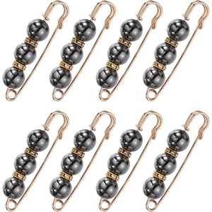 image:imageMECCANIXITY Pearl Brooch Pins Decorative Safety Pin Brooch  Fashion Sweater Shawl Crystal Clip for Collar Dress Shirt Clothing Accessories for Girls and WomenDark Black