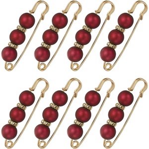 image:imageMECCANIXITY Pearl Brooch Pins Decorative Safety Pin Brooch  Fashion Sweater Shawl Crystal Clip for Collar Dress Shirt Clothing Accessories for Girls and WomenRed
