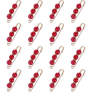 image:imageMECCANIXITY Pearl Brooch Pins Decorative Safety Pin Brooch  Fashion Sweater Shawl Crystal Clip for Collar Dress Shirt Clothing Accessories for Girls and WomenBright Red