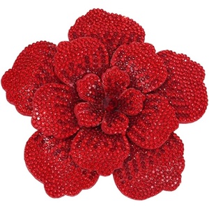 image:imageRhinestone Flower Brooch Pin for Women Men Elegant Sparkly Crystal Camellia Floral Lapel Pins Shawl Dress Suit Clothes Accessories Wedding Party Fashion Jewelry 105mmRed