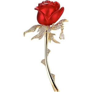 image:imageRose Brooch Pin Red Floral Brooches and Pins for Women Dress Lapel Flower Broach Jewelry Red Cubic Zirconia Accessories Elegant Womens Suit Party Wedding Banquet Ceremony