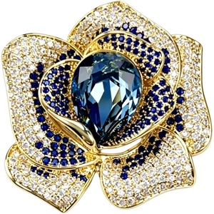 image:imageRose Flower Brooch Pin with Large Teardrop Crystal and Micro Pave Cubic Zirconia Floral Lapel Pin for Suit Dress Wedding PartyBlue
