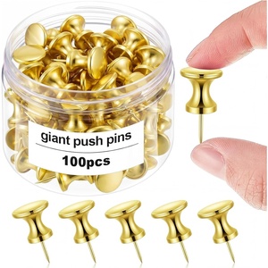 image:imageOutus 100 Pcs Giant Push Pins Large Thumb Tacks Polychrome  Jumbo Thumb Tacks 1 Inch Metal Heads Giant Size for Cork Board Map Posters Office School Bulletin Boards PhotosGold Coating