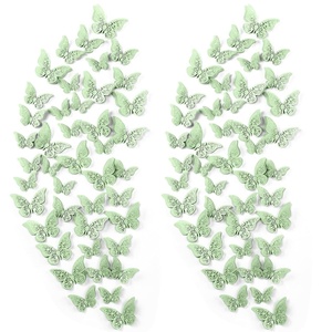 image:imageOutus 120 Pieces 3D Layered Butterfly Wall Decor  Removable Butterfly Stickers Hollow Mural Decals for Birthday Cake Decorations Crafts Bouquet Flower ArrangementsSage Green