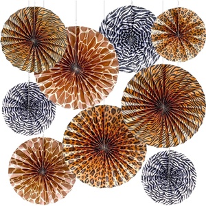 image:imageOutus 9 Pcs Animal Print Hanging Paper Fans Decorations Safari Theme Paper Fan Classroom Decoration Jungle Animal Ceiling Wall Garland for Safari Wild Zoo Baby Shower Birthday Party Supplies Decor