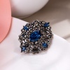 image:imageEVER FAITH Womens Oval wMarquise Crystal Elegant Vintage Banquet Hollow Filigree BroochBlue Antique GoldTone