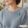 image:imageFlower Brooch for Women Vintage Enamel Leaf Botanical PinPink Purple Blue