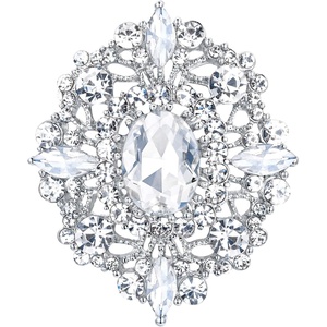 image:imageEVER FAITH Womens Oval wMarquise Crystal Elegant Vintage Banquet Hollow Filigree BroochClear SilverTone