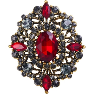 image:imageEVER FAITH Womens Oval wMarquise Crystal Elegant Vintage Banquet Hollow Filigree BroochRed Antique GoldTone