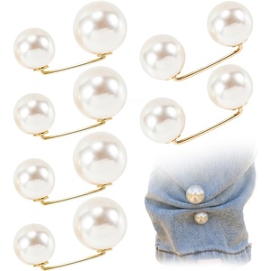 image:imagePearl Brooches for Women Faux Pearl Shawl Pins Sweater Clip Decorative Safety Pins Pant Hem Clips Length Adjuster2styles beige 8pcs