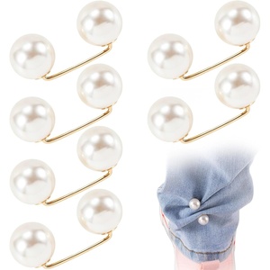 image:imagePearl Brooches for Women Faux Pearl Shawl Pins Sweater Clip Decorative Safety Pins Pant Hem Clips Length AdjusterStyle1 beige 8pcs