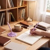 image:imageOutus 2 Pieces Wedding Pens for Guest Book Signing Pen with Metal Hollow Round Holder Stand Set for Wedding Bridal Engagement Reception SuppliesGoldPurple