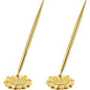 image:imageOutus 2 Pieces Wedding Pens for Guest Book Signing Pen with Metal Hollow Round Holder Stand Set for Wedding Bridal Engagement Reception SuppliesGoldGold