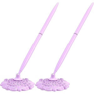 image:imageOutus 2 Pieces Wedding Pens for Guest Book Signing Pen with Metal Hollow Round Holder Stand Set for Wedding Bridal Engagement Reception SuppliesGoldPurple