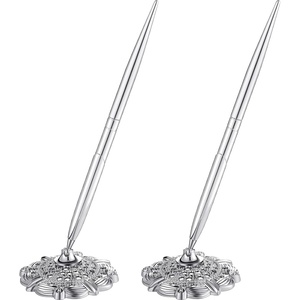 image:imageOutus 2 Pieces Wedding Pens for Guest Book Signing Pen with Metal Hollow Round Holder Stand Set for Wedding Bridal Engagement Reception SuppliesGoldSilver
