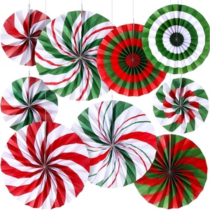 image:imageOutus 9 Pcs Christmas Hanging Decorations Candy Paper Fans Red and GreenFresh