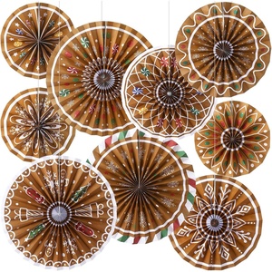 image:imageOutus 9 Pcs Christmas Hanging Decorations Candy Paper Fans Red and GreenGingerbread