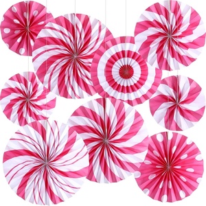 image:imageOutus 9 Pcs Christmas Hanging Decorations Candy Paper Fans Red and GreenPink and White