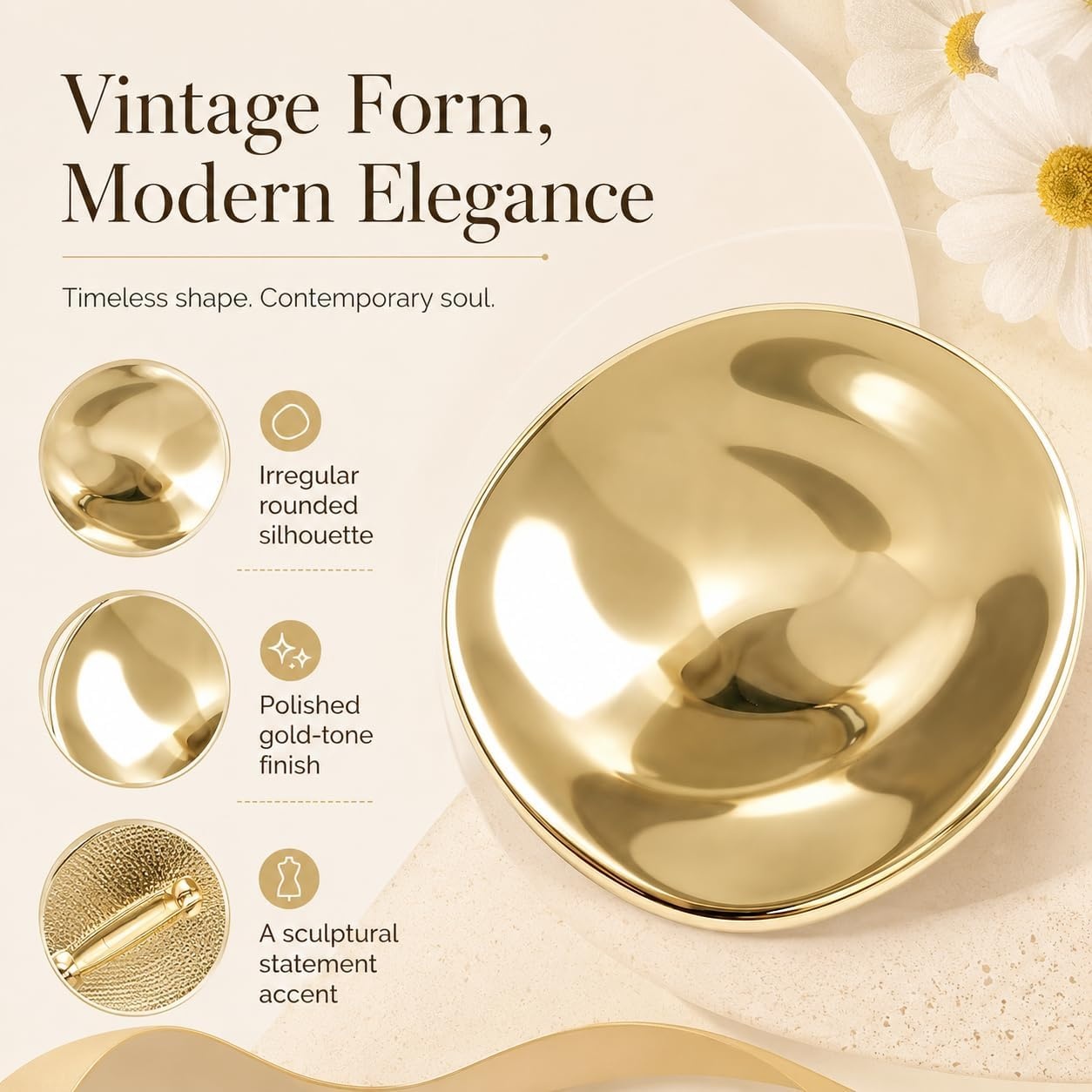 image:imageGold Brooch PinVintage Round Geometric Brooch PinIrregular Metal Lapel Pin for Dress Sweater Coat ScarfElegant Jewelry Accessory for Wedding Party BirthdayGold