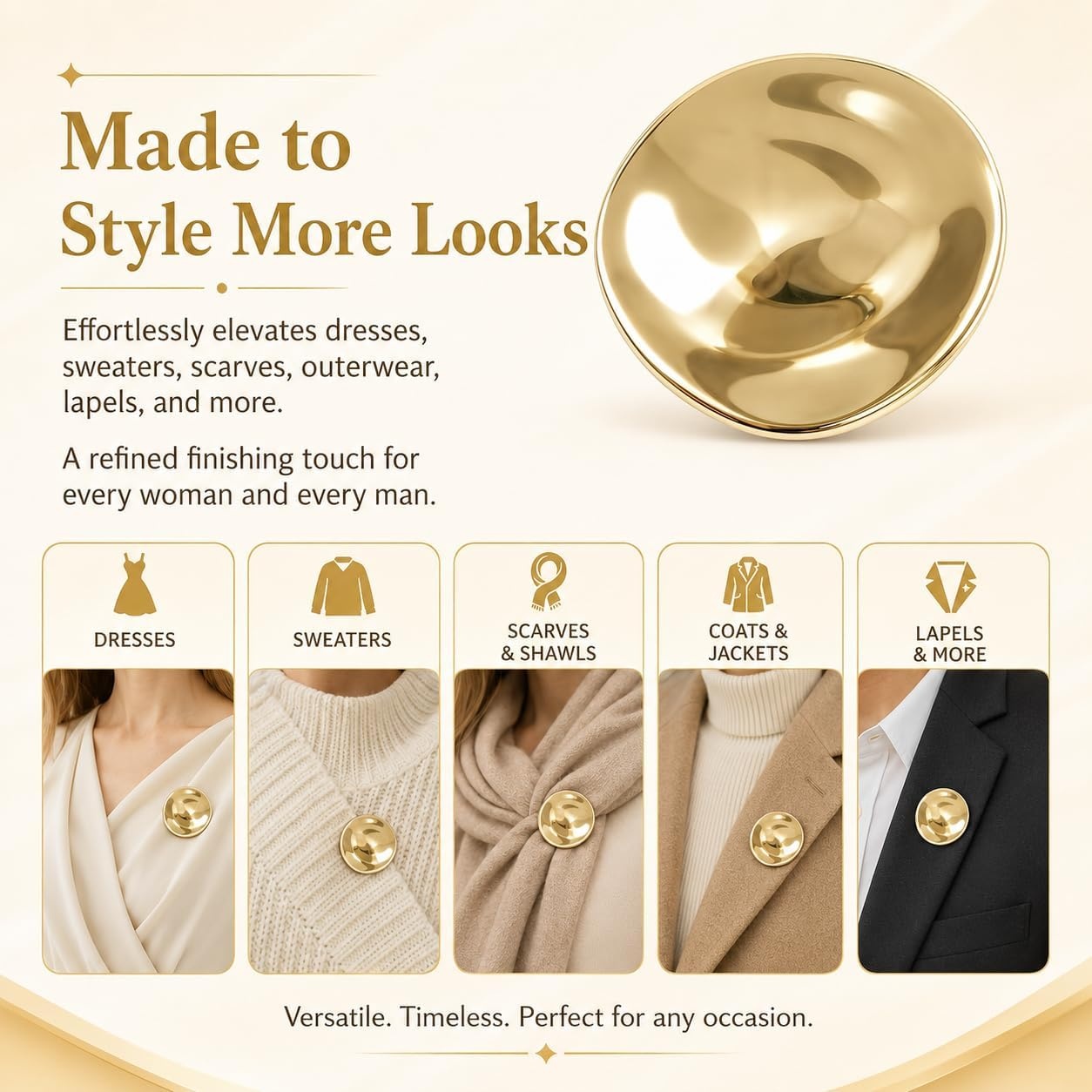 image:imageGold Brooch PinVintage Round Geometric Brooch PinIrregular Metal Lapel Pin for Dress Sweater Coat ScarfElegant Jewelry Accessory for Wedding Party BirthdayGold