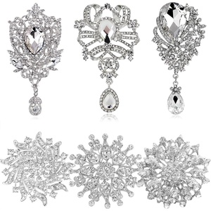 image:imageEzing 6 Pcs Rhinestone Crystal Brooch Set for Wedding Bridal Bouquet Jewelry Brooches Lot