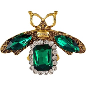 image:imageGBAHFY Vintage Bee Brooch Crystal Rhinestone Gold Tone Insect Lapel Pin Multi Gem Statement Brooch for Women Clothing Scarf Bag AccessoriesGreen
