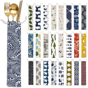 image:imageOutus 20 Pcs Straw Carrying Case Chopstick Bag Canvas Nature Beige MixClassic Blue Mix