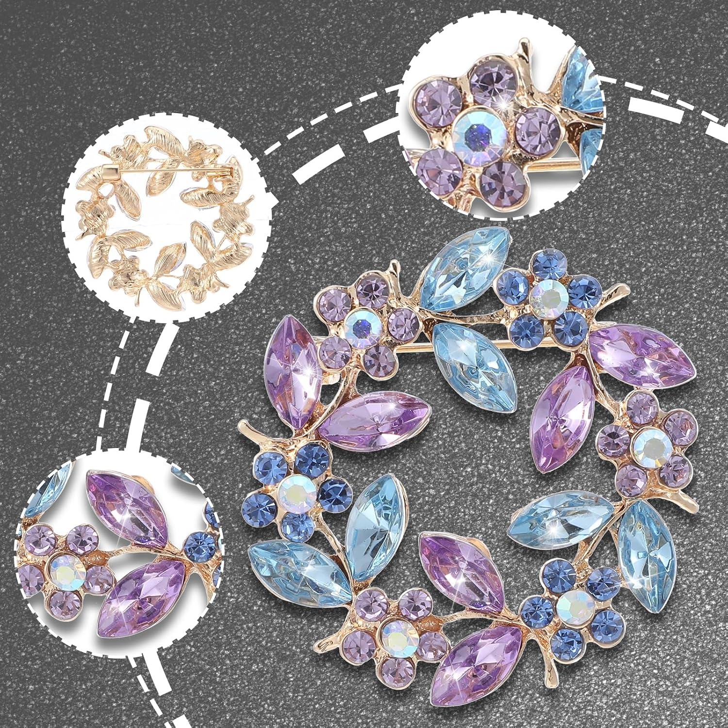 image:imageFlower Brooches for WomenBrooch Pins for WomenFashionable and Exquisite Rhinestone Vintage Broochefor Woman Flower Brooches Pin Suitable for Ladies and Girls Coats Weddings Parties
