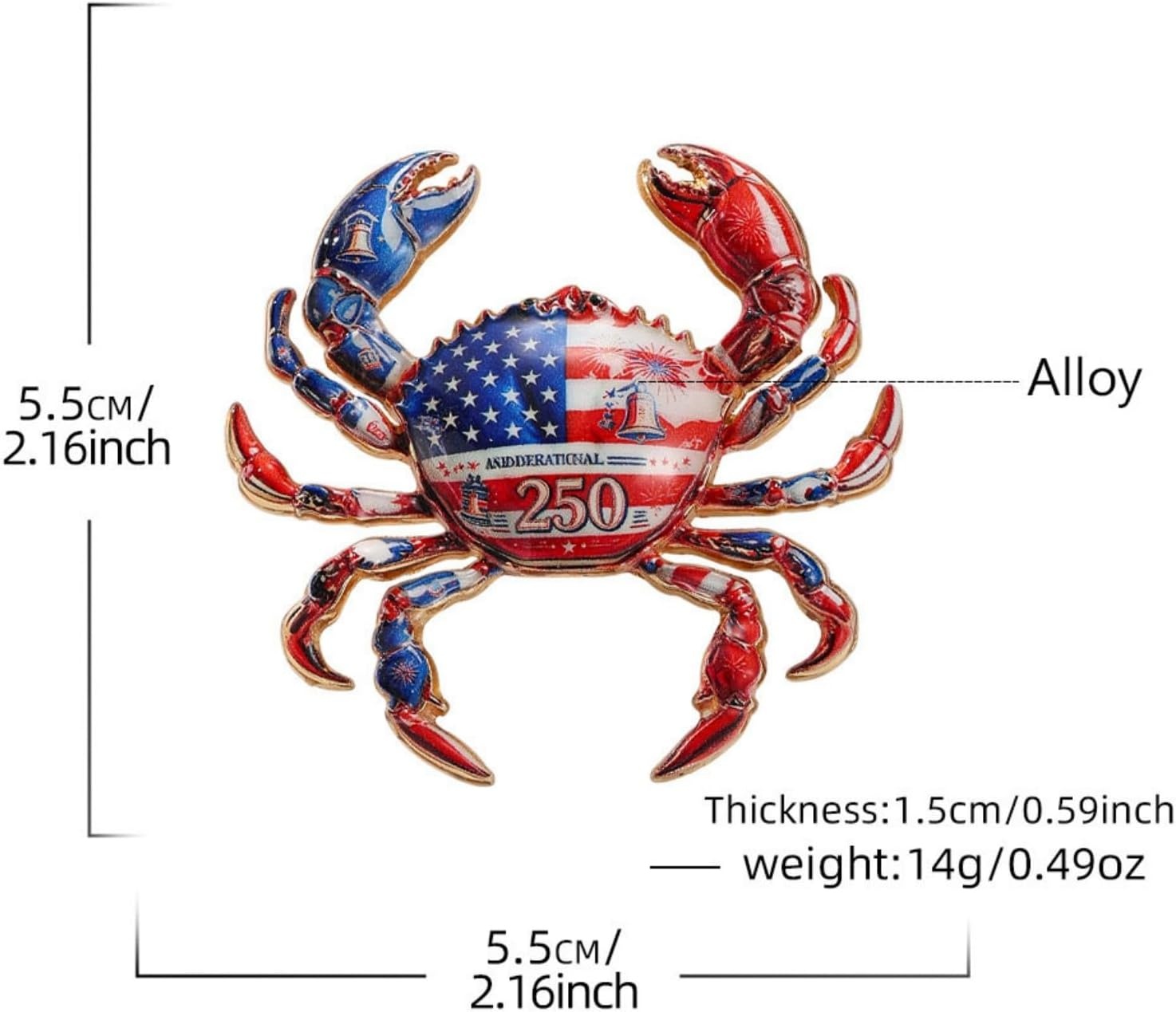 image:imageMALOYANVE Crab Brooch Pin for Women Men Vintage Gold Plated Crab Enamel Lapel Pin Ocean Marine Animal Brooch for Jackets Hats Scarves Bags Gift for Beach LoversAmerican flag 250th Anniversary