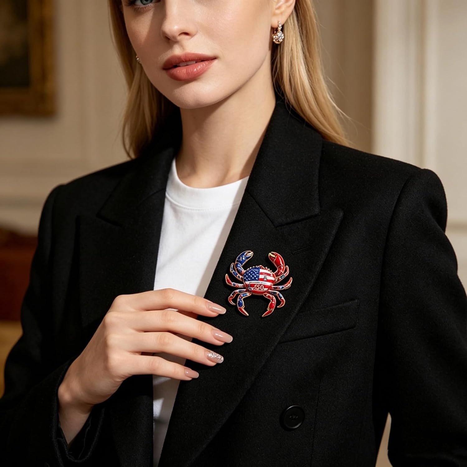 image:imageMALOYANVE Crab Brooch Pin for Women Men Vintage Gold Plated Crab Enamel Lapel Pin Ocean Marine Animal Brooch for Jackets Hats Scarves Bags Gift for Beach LoversAmerican flag 250th Anniversary