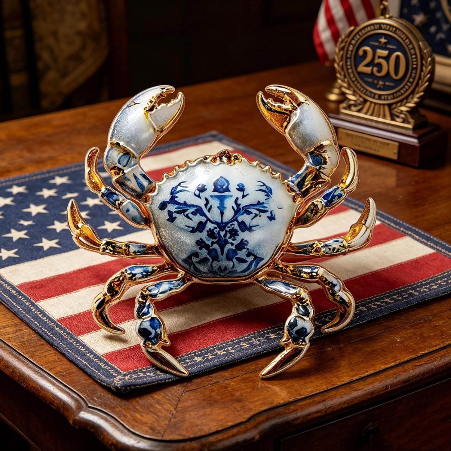image:imageMALOYANVE Crab Brooch Pin for Women Men Vintage Gold Plated Crab Enamel Lapel Pin Ocean Marine Animal Brooch for Jackets Hats Scarves Bags Gift for Beach LoversBlue White Porcelain