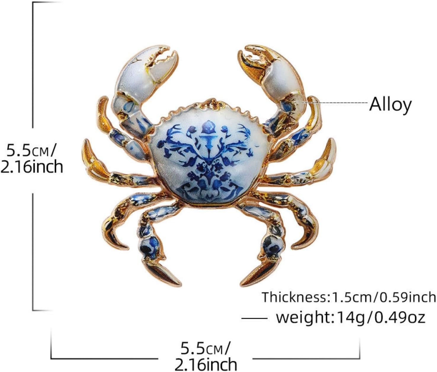 image:imageMALOYANVE Crab Brooch Pin for Women Men Vintage Gold Plated Crab Enamel Lapel Pin Ocean Marine Animal Brooch for Jackets Hats Scarves Bags Gift for Beach LoversBlue White Porcelain