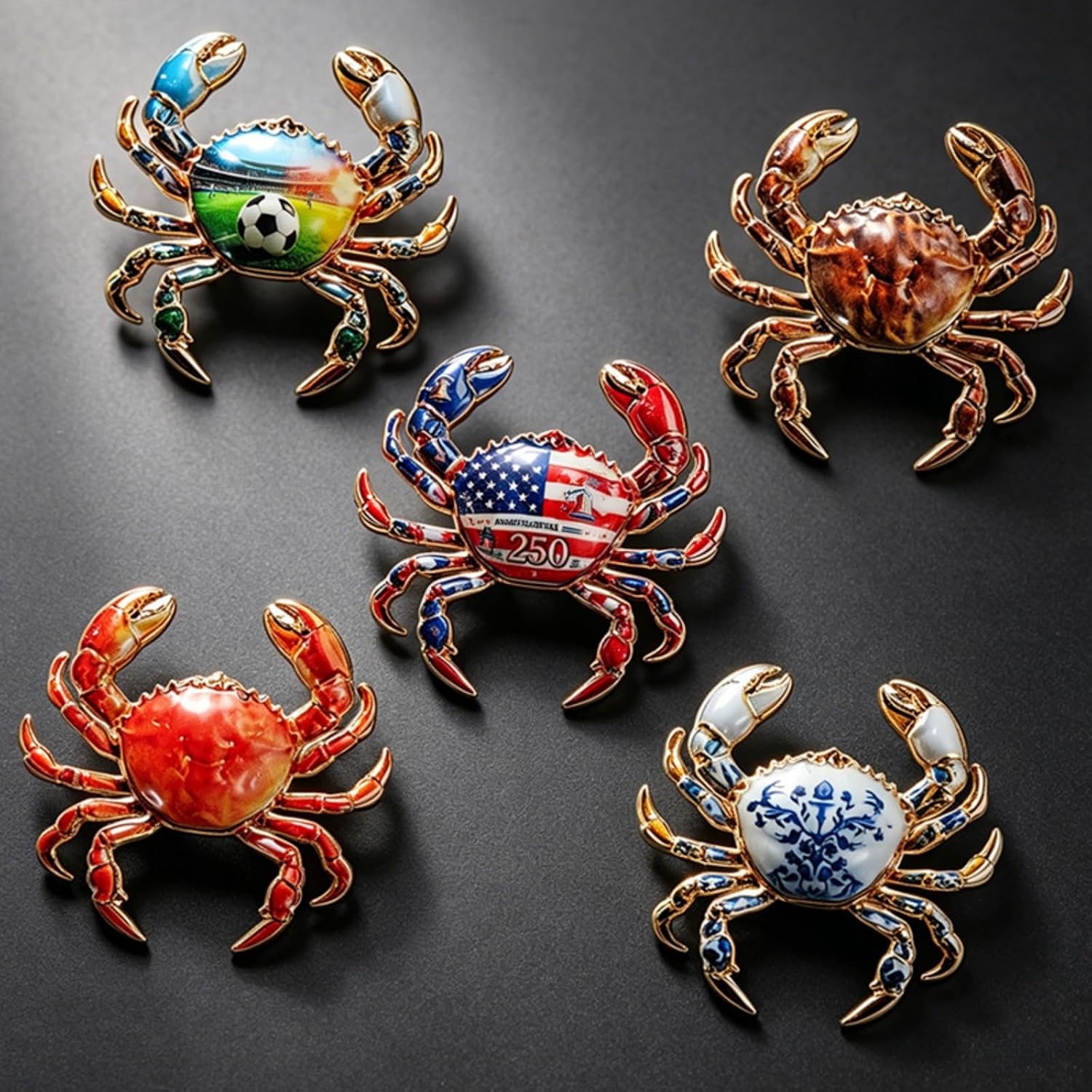 image:imageMALOYANVE Crab Brooch Pin for Women Men Vintage Gold Plated Crab Enamel Lapel Pin Ocean Marine Animal Brooch for Jackets Hats Scarves Bags Gift for Beach LoversGreen soccerthemed
