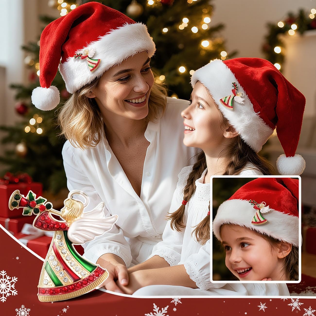 image:imageYowivon Christmas Brooch Pins for Women Fashion Crystal Rhinestone Sparkling Vintage Christmas Holiday Acessories Jewelry Pin Gift for Her Christmas Tree Wreath Snowflake Angel Candy CaneAngel