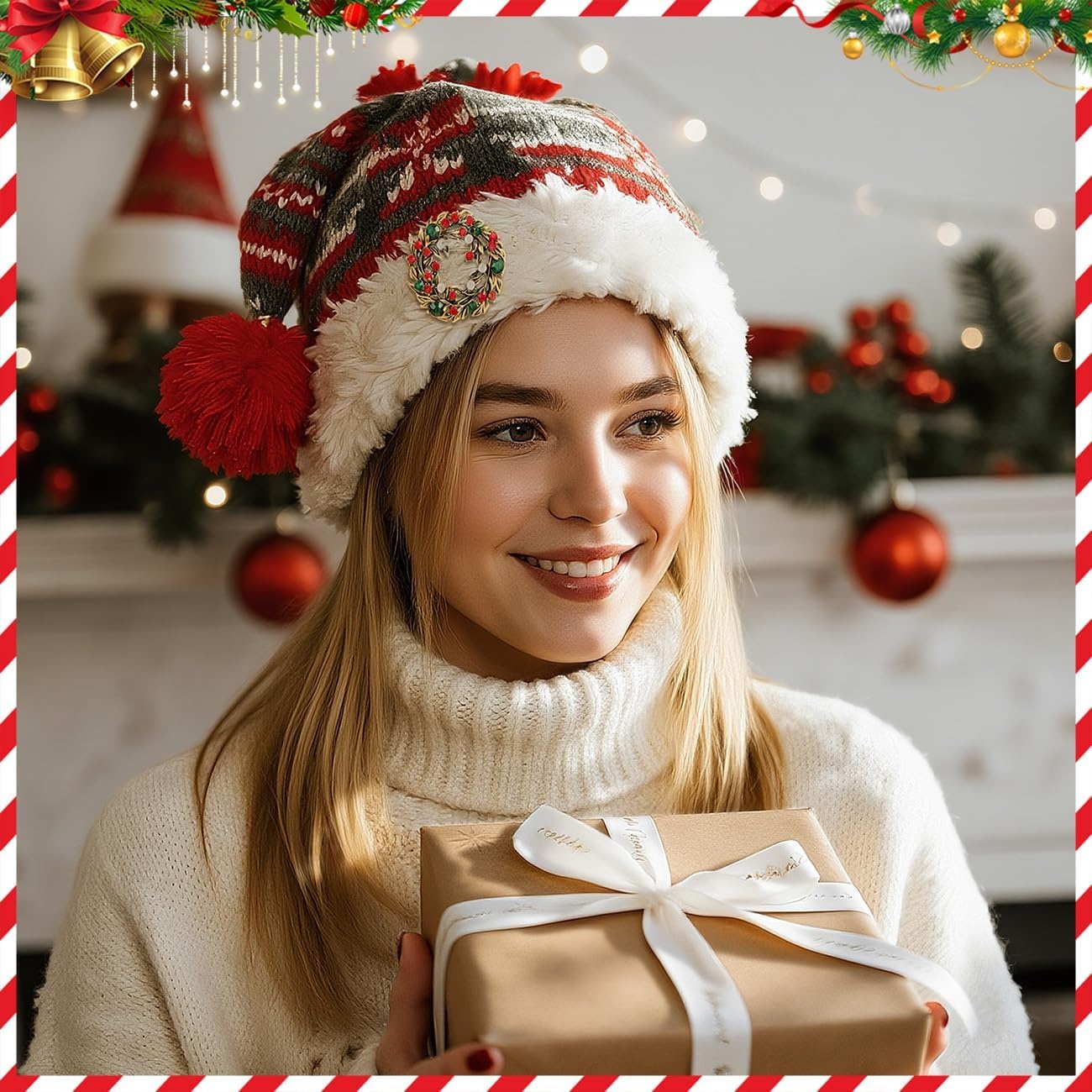 image:imageYowivon Christmas Brooch Pins for Women Fashion Crystal Rhinestone Sparkling Vintage Christmas Holiday Acessories Jewelry Pin Gift for Her Christmas Tree Wreath Snowflake Angel Candy CaneWreath