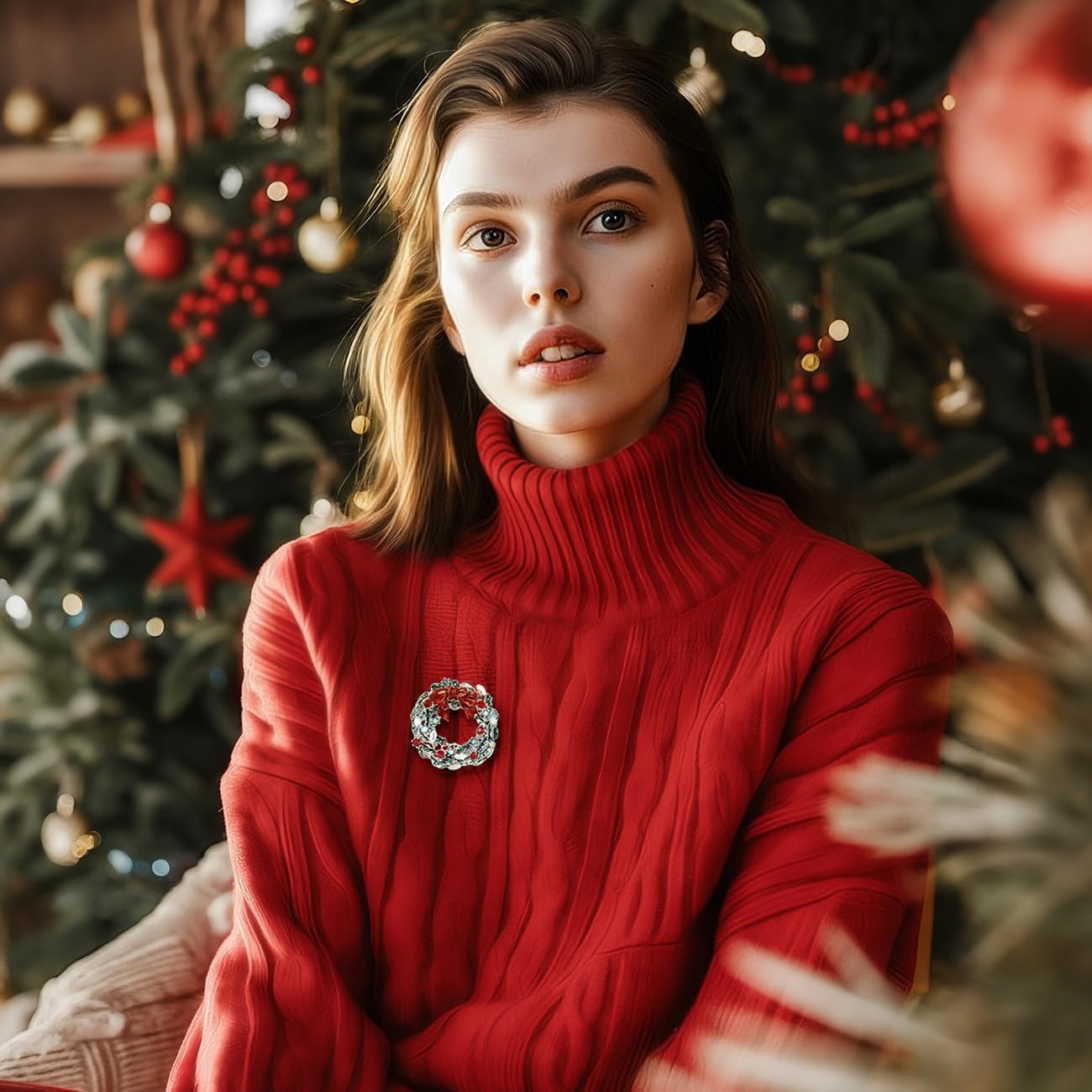 image:imageYowivon Christmas Brooch Pins for Women Fashion Crystal Rhinestone Sparkling Vintage Christmas Holiday Acessories Jewelry Pin Gift for Her Christmas Tree Wreath Snowflake Angel Candy CaneBow Wreath
