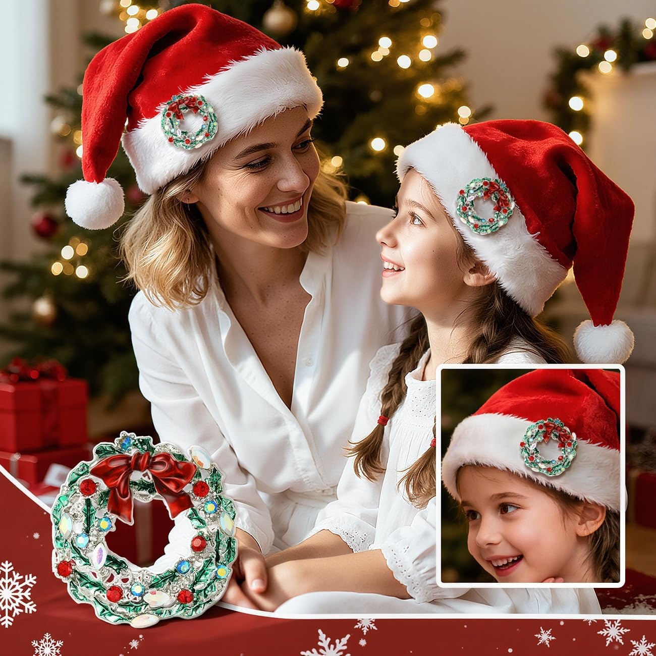 image:imageYowivon Christmas Brooch Pins for Women Fashion Crystal Rhinestone Sparkling Vintage Christmas Holiday Acessories Jewelry Pin Gift for Her Christmas Tree Wreath Snowflake Angel Candy CaneBow Wreath