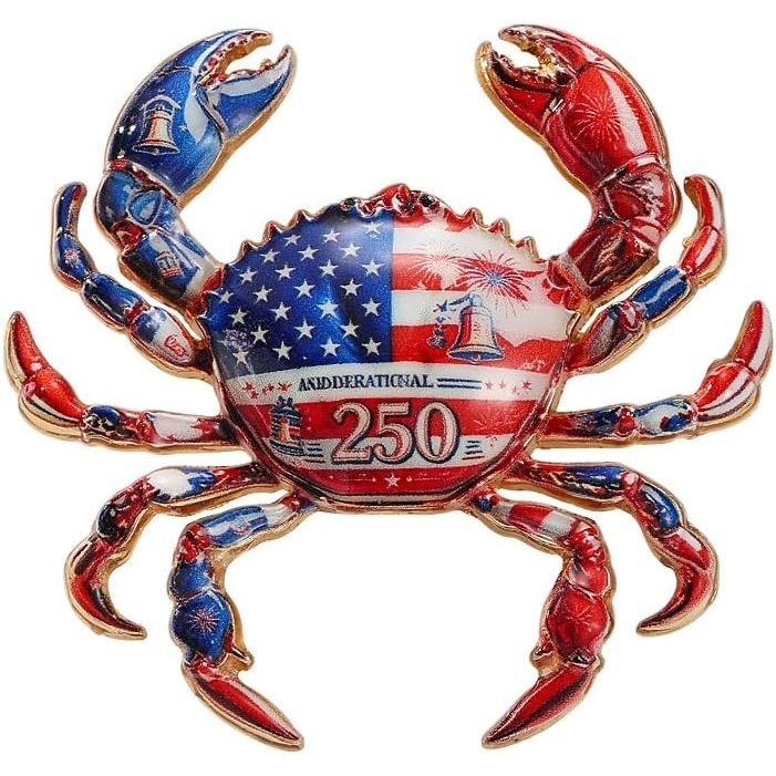 image:imageMALOYANVE Crab Brooch Pin for Women Men Vintage Gold Plated Crab Enamel Lapel Pin Ocean Marine Animal Brooch for Jackets Hats Scarves Bags Gift for Beach LoversAmerican flag 250th Anniversary
