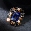 image:imageAntique Rhinestone Rectangle Statement Brooch Pin for Women Men Vintage Baroque Elegant Rectangle Crystal Lapel Pin Wedding Christmas Festival Ornament JewelryBlue
