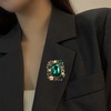 image:imageAntique Rhinestone Rectangle Statement Brooch Pin for Women Men Vintage Baroque Elegant Rectangle Crystal Lapel Pin Wedding Christmas Festival Ornament JewelryGreen