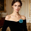 image:imageDainty Chiffon Fabric Flower Small Brooch for Women Elegant 3D Rose Floral Hair Clip Lapel Pins for Dresses Suit Holiday Party Dance Banquet Clothing Accessory Jewelry 85mm Teal BlueTeal Blue