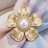 image:imageElegant Flower Crystal Brooch Women Vintage Statement Floral White Pearl Wedding Bridal Bouquet Party Daily AccessoryYellow Gold