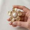 image:imageElegant Flower Crystal Brooch Women Vintage Statement Floral White Pearl Wedding Bridal Bouquet Party Daily AccessoryYellow Gold