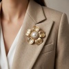 image:imageElegant Flower Crystal Brooch Women Vintage Statement Floral White Pearl Wedding Bridal Bouquet Party Daily AccessoryYellow Gold