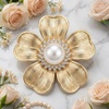 image:imageElegant Flower Crystal Brooch Women Vintage Statement Floral White Pearl Wedding Bridal Bouquet Party Daily AccessoryYellow Gold