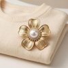 image:imageElegant Flower Crystal Brooch Women Vintage Statement Floral White Pearl Wedding Bridal Bouquet Party Daily AccessoryYellow Gold