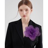 image:imageExaggerated Organza Rose Flower Large Brooch Pin for Women Elegant Fabric Floral Oversized Lapel Pins Dress Banquet Suit Clothes Accessories Wedding Party Fashion Jewelry 190mmDark Purple